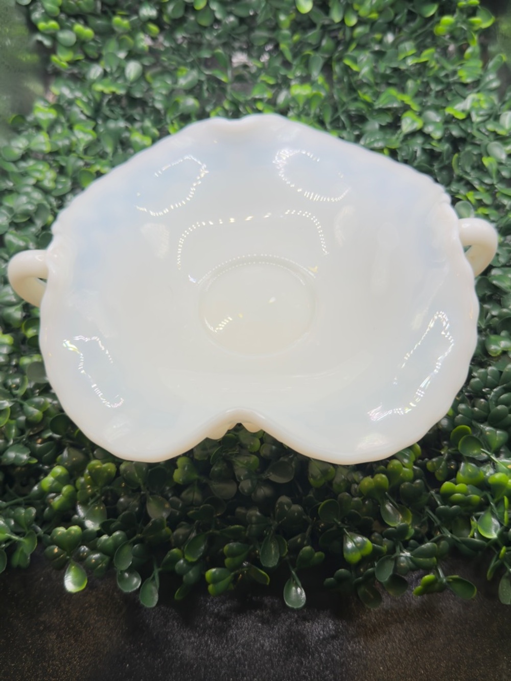 Vintage Fenton White Milk Glass Ruffled Candy Dish.